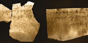 Colorized ostraca (ink on clay inscriptions) from Samaria, the capital of biblical Israel. The inscriptions are dated to the early 8th century BCE (photo credit: THE SEMITIC MUSEUM OF HARVARD UNIVERSITY)