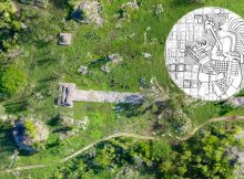 Built at the turn of the 7th century, the white plaster-coated road that began 100 kilometers to the east in Cobá ends at Yaxuná's ancient downtown, in the center of Mexico's Yucatan Peninsula. Photos and drawing courtesy of Traci Ardren and Dominique Meyer/University of Miami