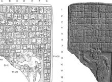 Left, drawing of a tablet found at the site. Right, a digital 3-D model. Credit: Stephen Houston (Brown University)/Charles Golden (Brandeis)