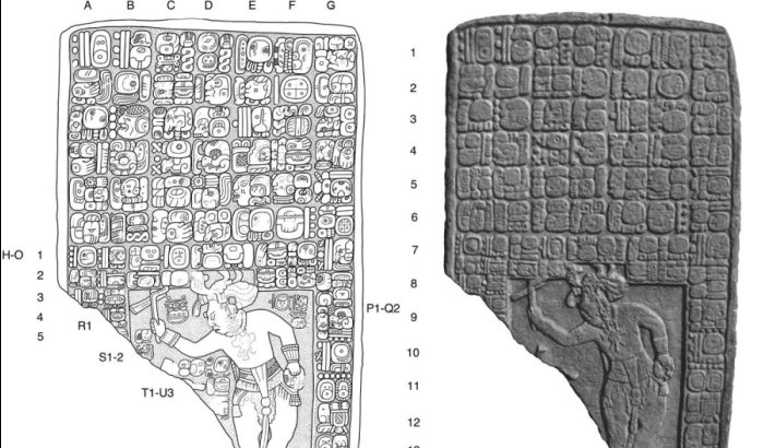 Left, drawing of a tablet found at the site. Right, a digital 3-D model. Credit: Stephen Houston (Brown University)/Charles Golden (Brandeis)