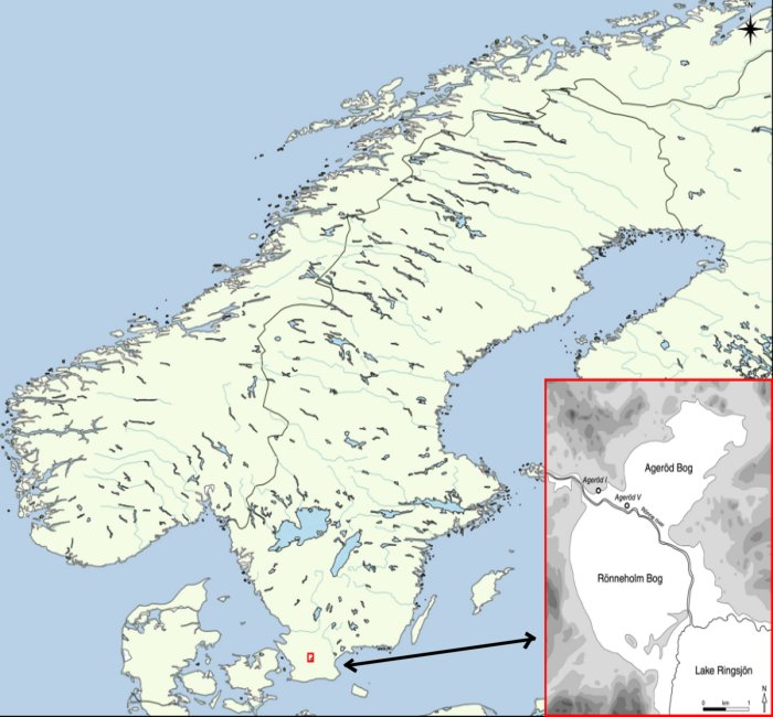 Map of Scandinavia zoomed in on the area of the Ageröd I site