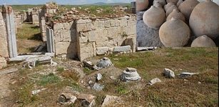 Pithoi filled with wheat in the ancient city of Amorium, Afyonkarahisar, central Turkey.