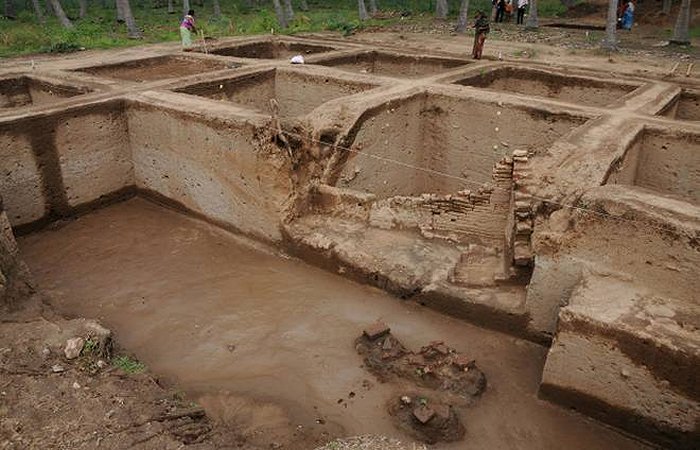 Ancient brick structure found at the ASI's excavation site at Keezhadi. Photo: R. Ashok 