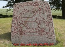 Naglfar and Fenrir on the Tullstorp Runestone in Scania, Sweden