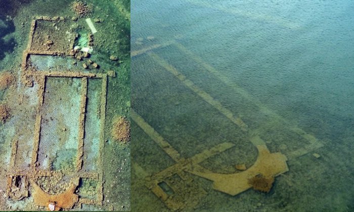 The remains of basilica found underwater Lake Iznik. Turkey