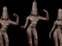 The idols of Lord Ram, Lakshman and Sita, being sent back to Tamil Nadu, were stolen from a temple built in the Vijayanagar period in the Nagapattinam district. Image credit: HT