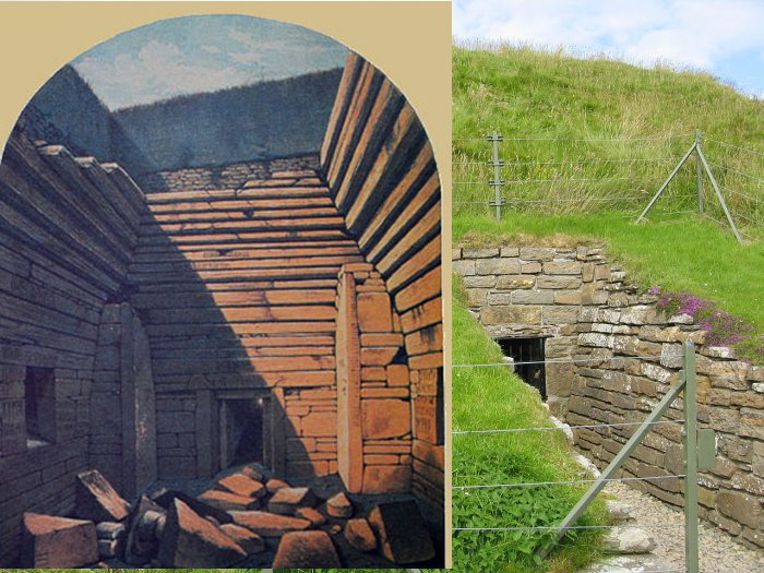 Left: Maeshowe soon after opening in 1861; Right: Maeshowe Entrance