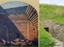 Left: Maeshowe soon after opening in 1861; Right: Maeshowe Entrance