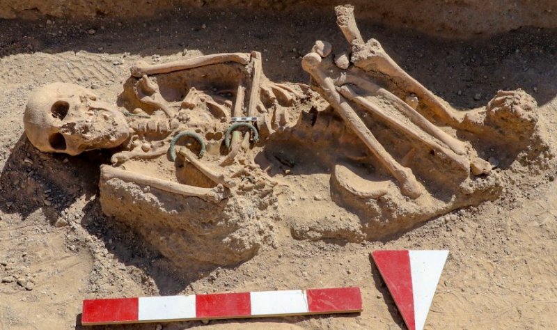 The skeleton of the Urartian woman is seen at the necropolis of the Çavuştepe Castle, Van, eastern Turkey