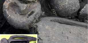 Never-Before-Seen Strange 5,000-Year-Old Clay Figurine With A Tattooed Face And Bone Mask Found In Siberia