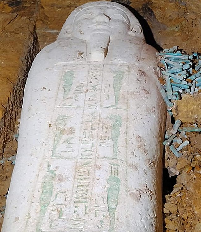 Limestone coffin, shabti figures unearthed in Minya's Al-Gharafa archaeological area, Egypt