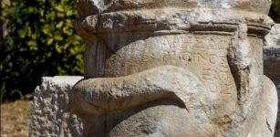 The snake-figure altar is seen in the ancient city of Patara, Antalya, southern Turkey, Oct. 19, 2020. (AA PHOTO)