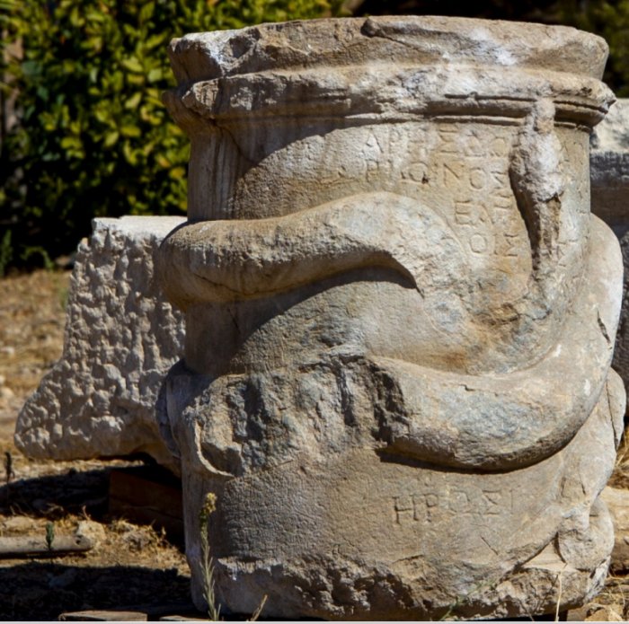 The snake-figure altar is seen in the ancient city of Patara, Antalya, southern Turkey, Oct. 19, 2020. (AA PHOTO)