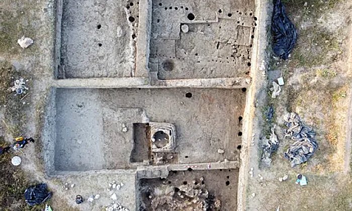 An aerial view of the nearly 7,000-year-old Early Copper Age structures exposed during the 2020 excavations of the Bazovets Settlement Mound. Photo: Ruse Regional Museum of History