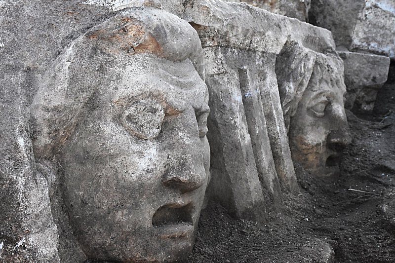 Two masks in the ancient city of Stratonikeia, Muğla, southwestern Turkey, Nov. 24, 2020. Image credit: AA 