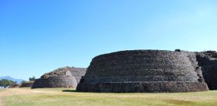 View of the yácata pyramids from the south end