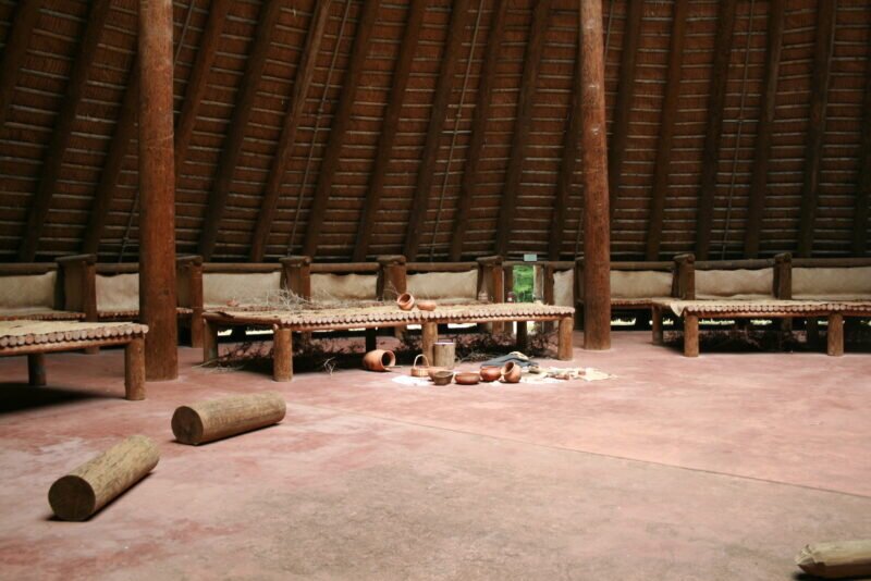 Also referred to as rotundas or townhouses depending on the region, council houses often had highly structured seating arrangements denoting rank and status, as well as painted histories of the community on their walls. (Photo courtesy of the UGA Laboratory of Archaeology)