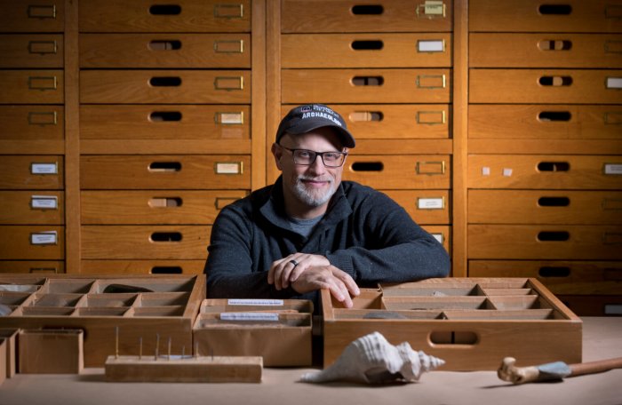 Victor Thompson, director of the UGA Laboratory of Archaeology, led the examination of artifacts unearthed nearly 50 years ago at Georgia’s Cold Springs site, now mostly covered by the waters of Lake Oconee. Photo by Nancy Evelyn.