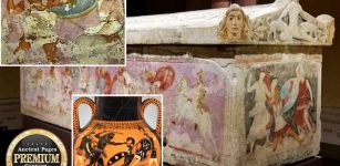 Sarcophagus Of The Amazons: Etruscan Coffin With Paintings Of Dynamic Fighting Scenes Of Greeks With Amazons