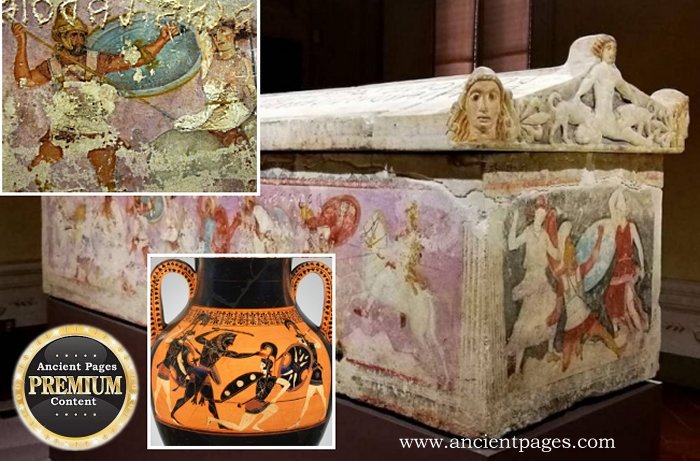 Sarcophagus Of The Amazons: Etruscan Coffin With Paintings Of Dynamic Fighting Scenes Of Greeks With Amazons