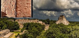 Ancient Maya Stela Carved On Both Sides Unearthed 'In Situ' In Uxmal, Yucatan Peninsula