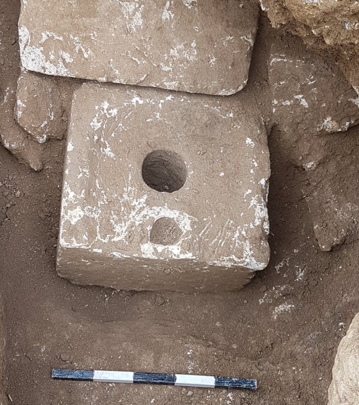 The toilet seat from the estate at Armon ha-Natziv. The site, excavated in 2019, probably dates from the days of King Manasseh, a client king for the Assyrians who ruled for fifty years in the mid-7th century. Credit: Ya’akov Billig