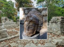 Sculpted Head Of Ancient Warrior Wearing A Serpent Helmet Found At Chichen Itza