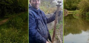 Fisherman Pulls A Viking Sword From The River Cherwell, Oxford, UK