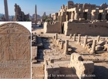 Rare Stone Stela Of Emperor Tiberius Standing Before The Theban Triad, Unearthed During Restoration Of The Gate Of Ramses III at Karnak, Egypt