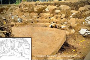 Unusual Veracruz Monolith Illustrates People Receiving Sacred Liquid From A Divine Source Above Them
